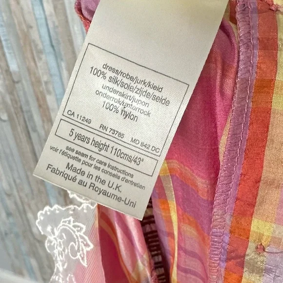 Laura Ashley 5 Vintage Girls Silk Smocked Lace Collar Plaid Dress Play Party - Picture 9 of 9